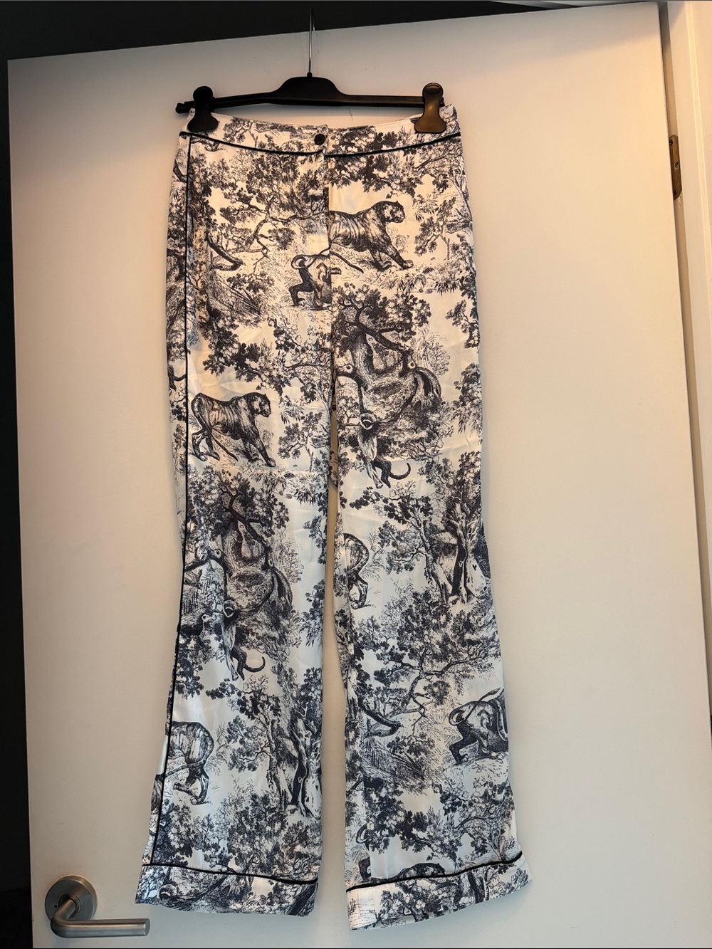 Black & White Toile Wide-Leg Elegant Pajama Pants